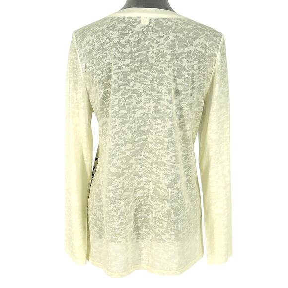 Coldwater Creek Top Womens Large Ivory Black Floral Sequin T-shirt Slub Knit - Picture 2 of 15